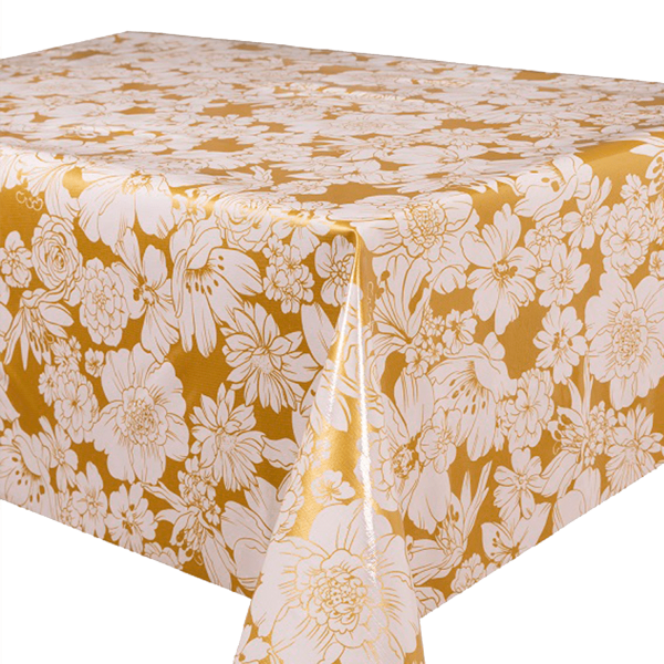 Kitsch Kitchen - Tafelzeil White Flowers goud